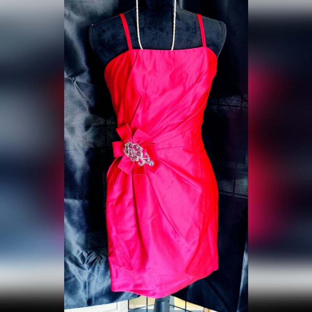 DaVinci Pink Asymmetrical Ruched Mini Dress Size 6